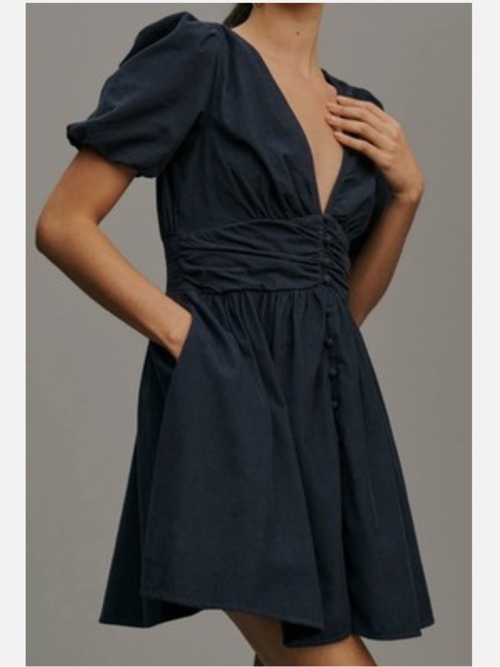 NWT Anthropologie The Katerina Button Front Mini Dress Size M Corduroy Navy